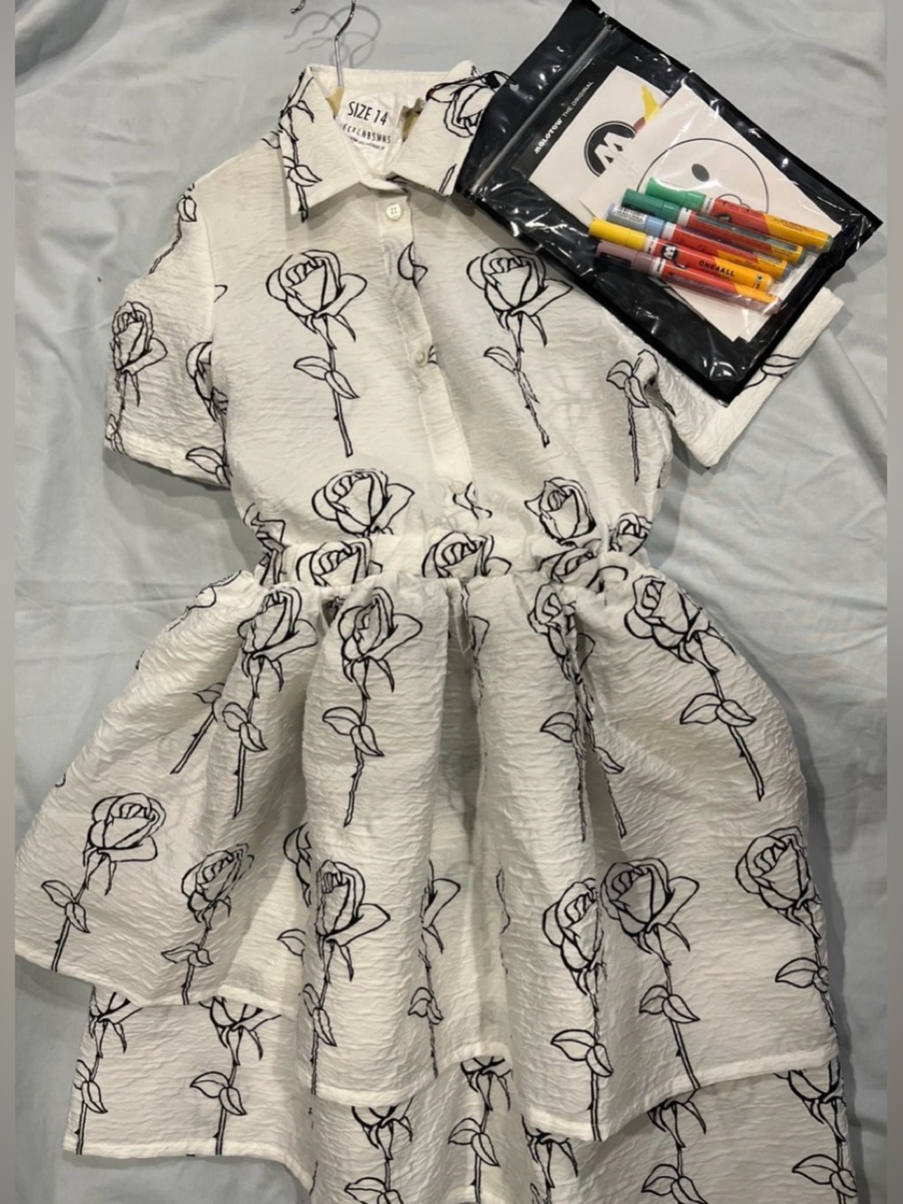 Caroline Bosmans Girls 14Y White Floral Button-Front Dress
